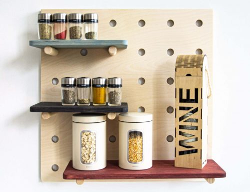 Wooden pegboard for kitchen drawers